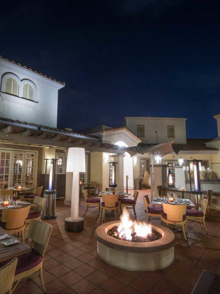 Acqua Restaurant terrace and fire pit San Diego Mission Bay