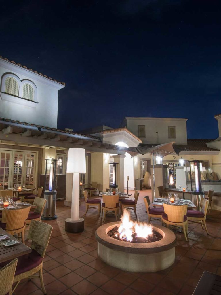 Acqua Restaurant terrace and fire pit San Diego Mission Bay