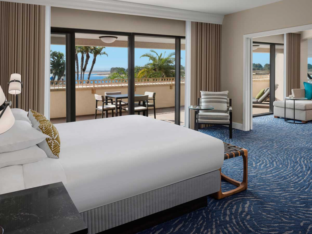 Presidential Suite bedroom with beach views at San Diego Mission Bay Resort