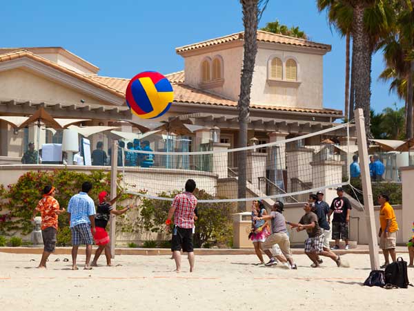 Large volleyball game for team building at San Diego hotel