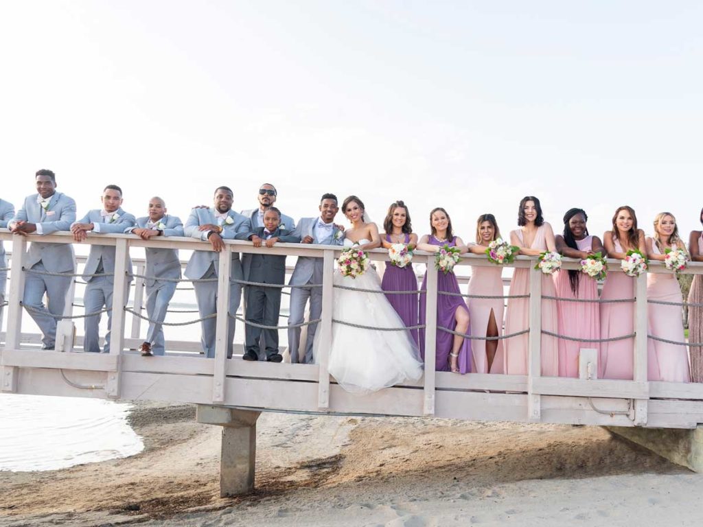 Wedding party on pier at San Diego Mission Bay Resort