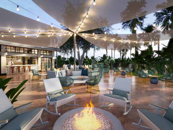 Courtyard with a firepit.