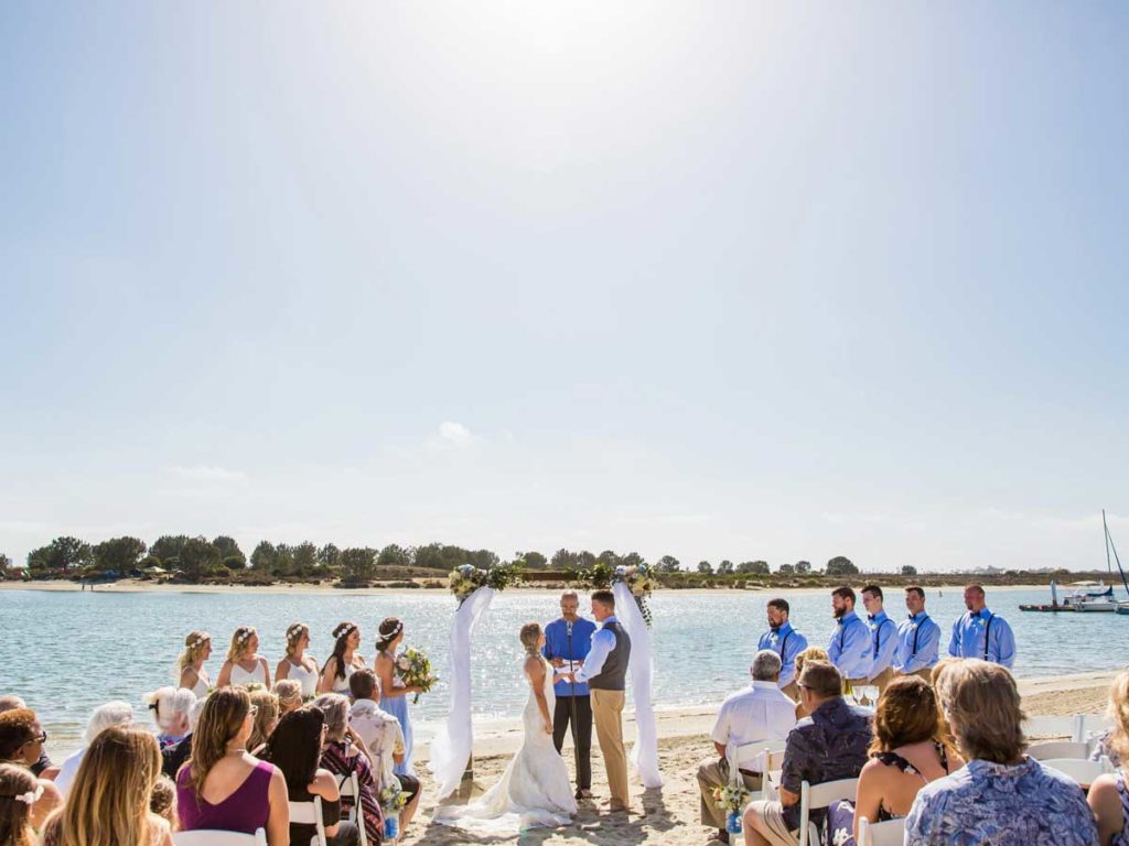 Wedding ceremony on the beach at Mission Bay Resort.