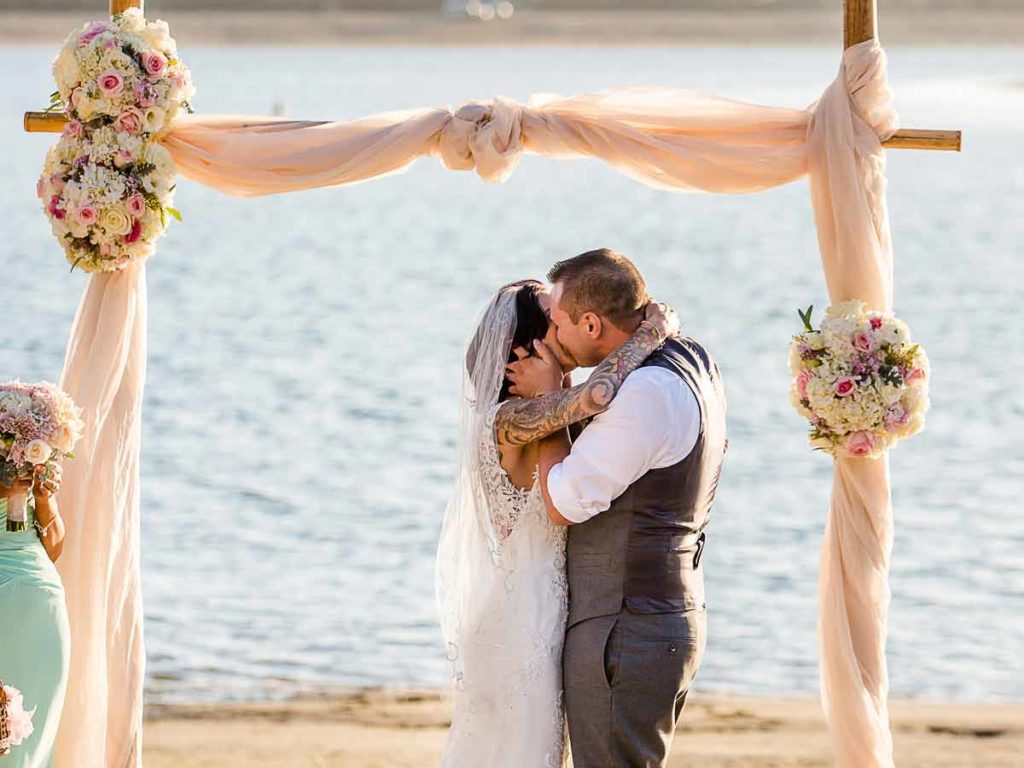 Beach wedding ceremony.