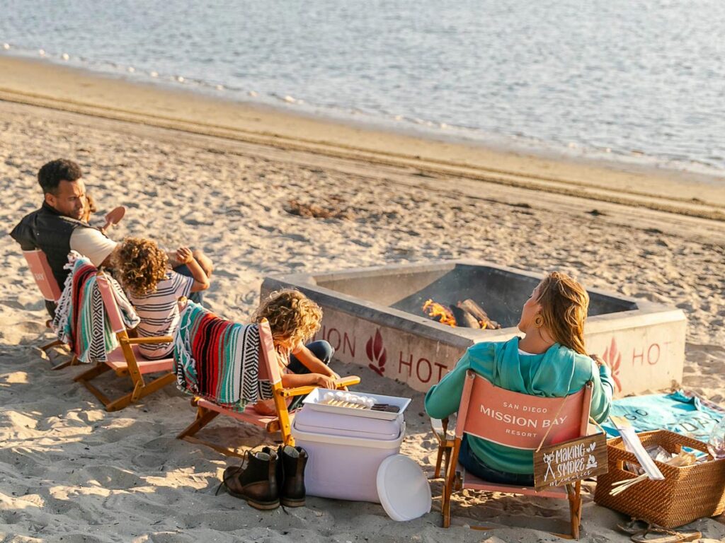 Family Sitting On Chairs On The Beach